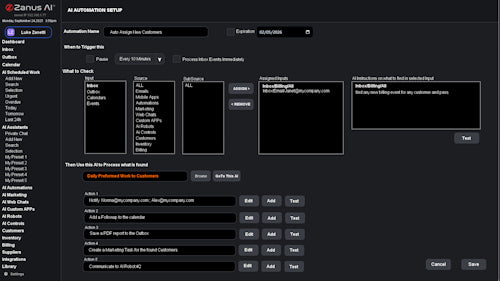 Zanus AI Software for Small Business — AI robot controls for custom AI agent creation and intelligent process automation