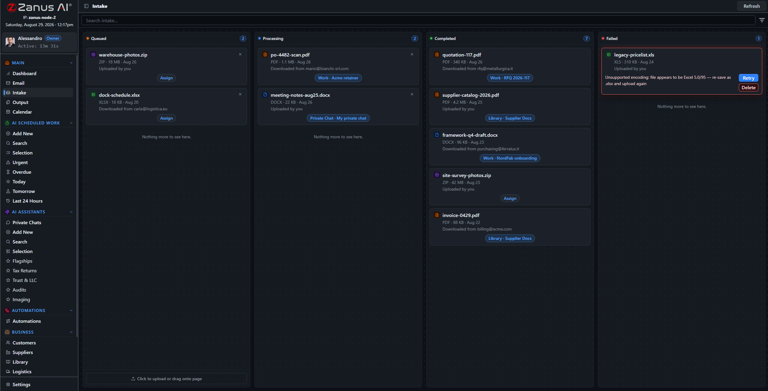 Documents routed through the intake pipeline