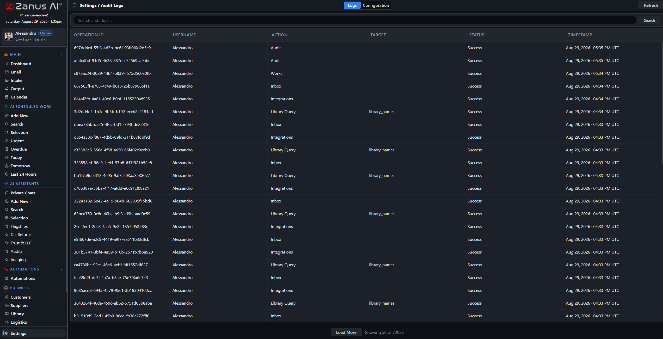 Searchable audit log