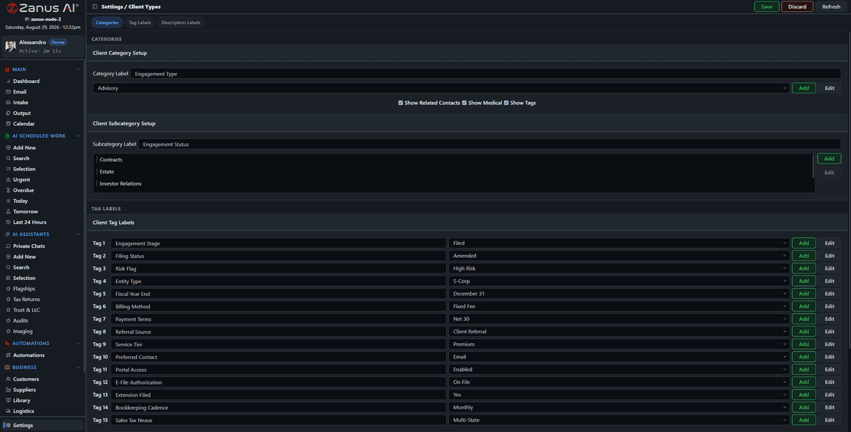Client type settings: the CRM molded to your vocabulary