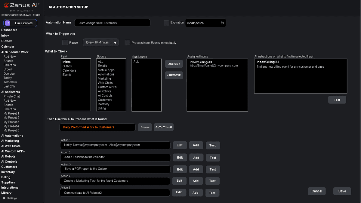 A custom app built from business work types