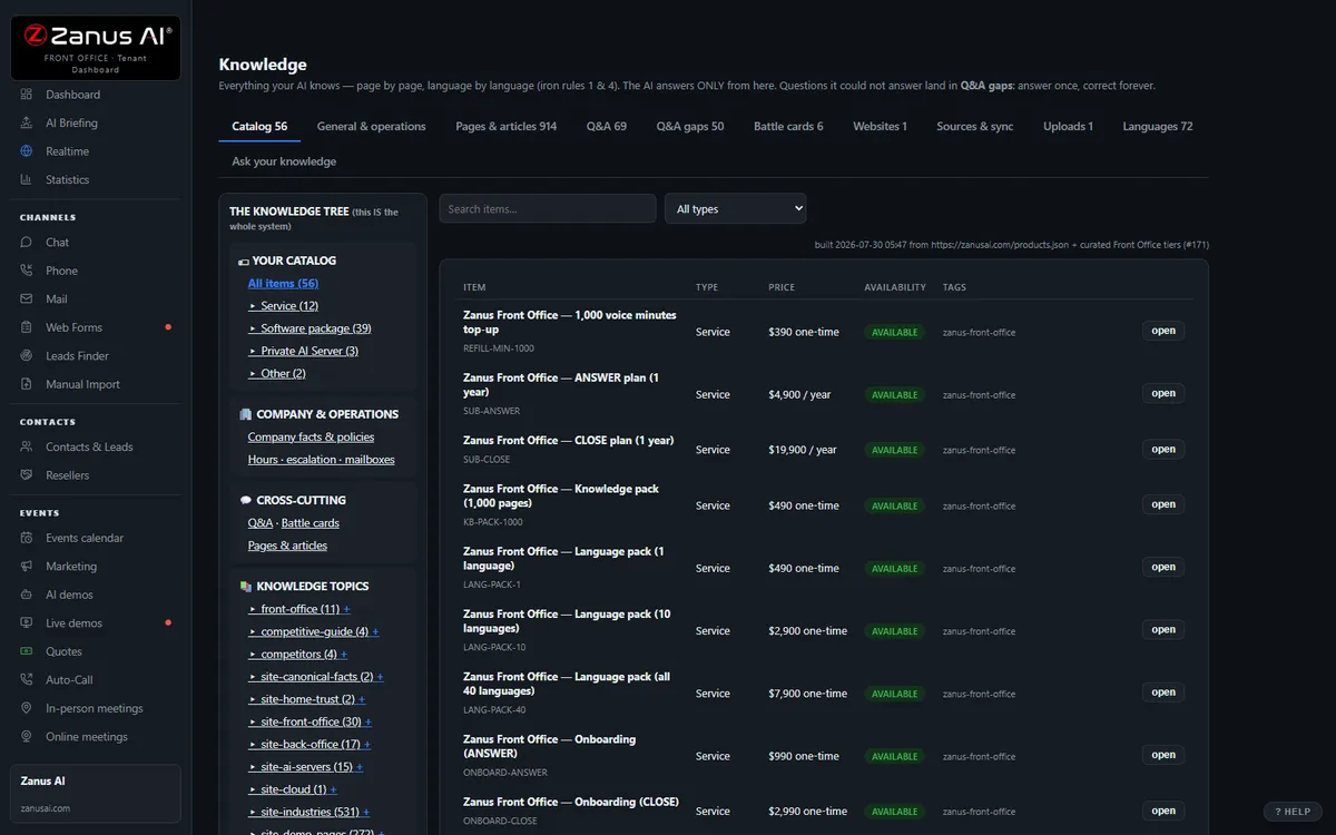 Knowledge — the verified knowledge base and website sync
