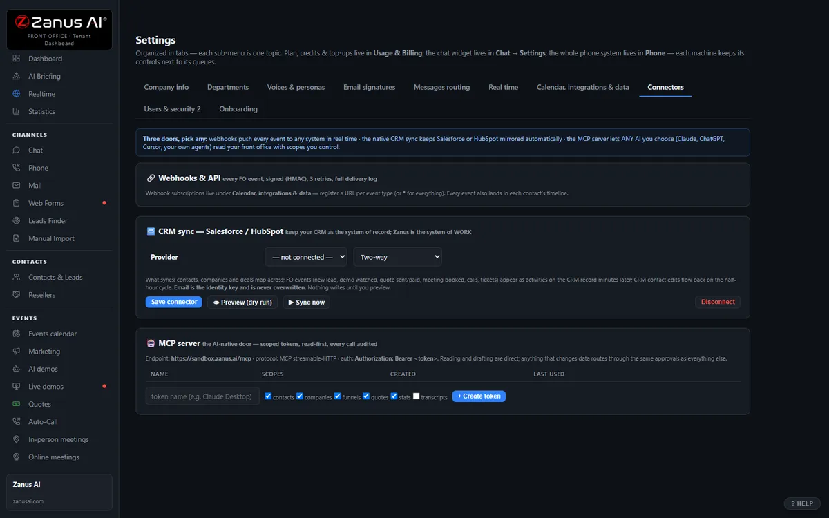 Settings — Connectors