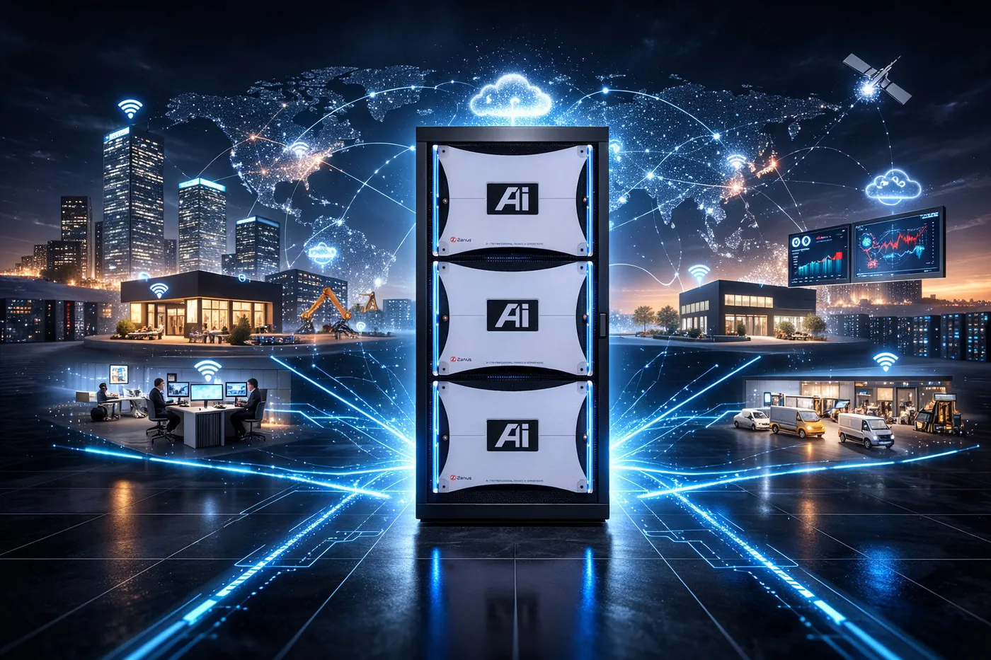 A rack of three Zanus AI units