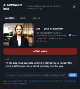 Lisa, your AI assistant, open in the side panel of the Zanus AI dashboard