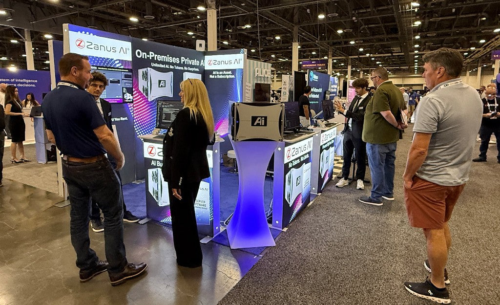 The Zanus AI booth at Ai4 2026 in Las Vegas during the trade show