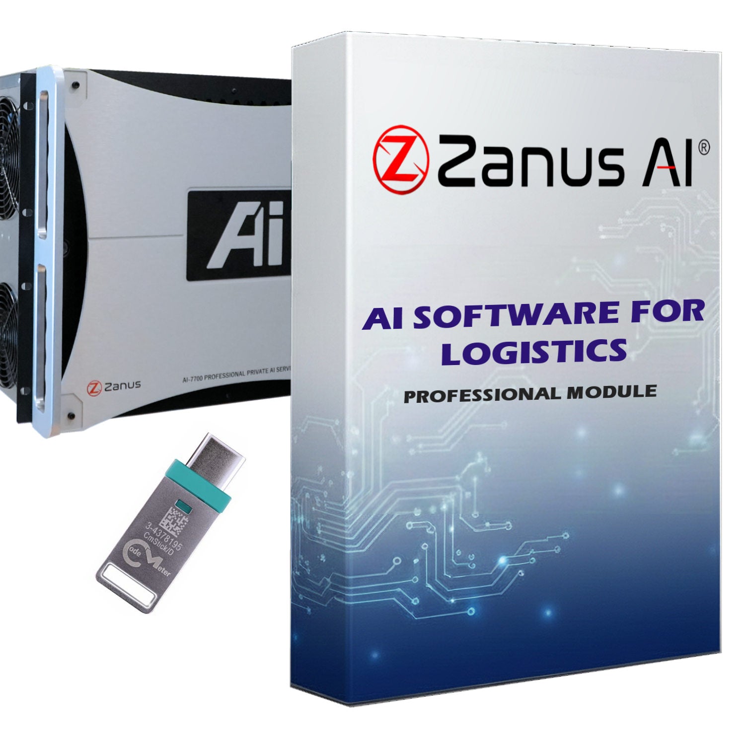Zanus AI Software for Logistics — complete private AI operating system box with enterprise GPU server, multiple LLMs, and 15+ built-in modules for DOT-compliant route optimization, warehouse management, and supply chain operations