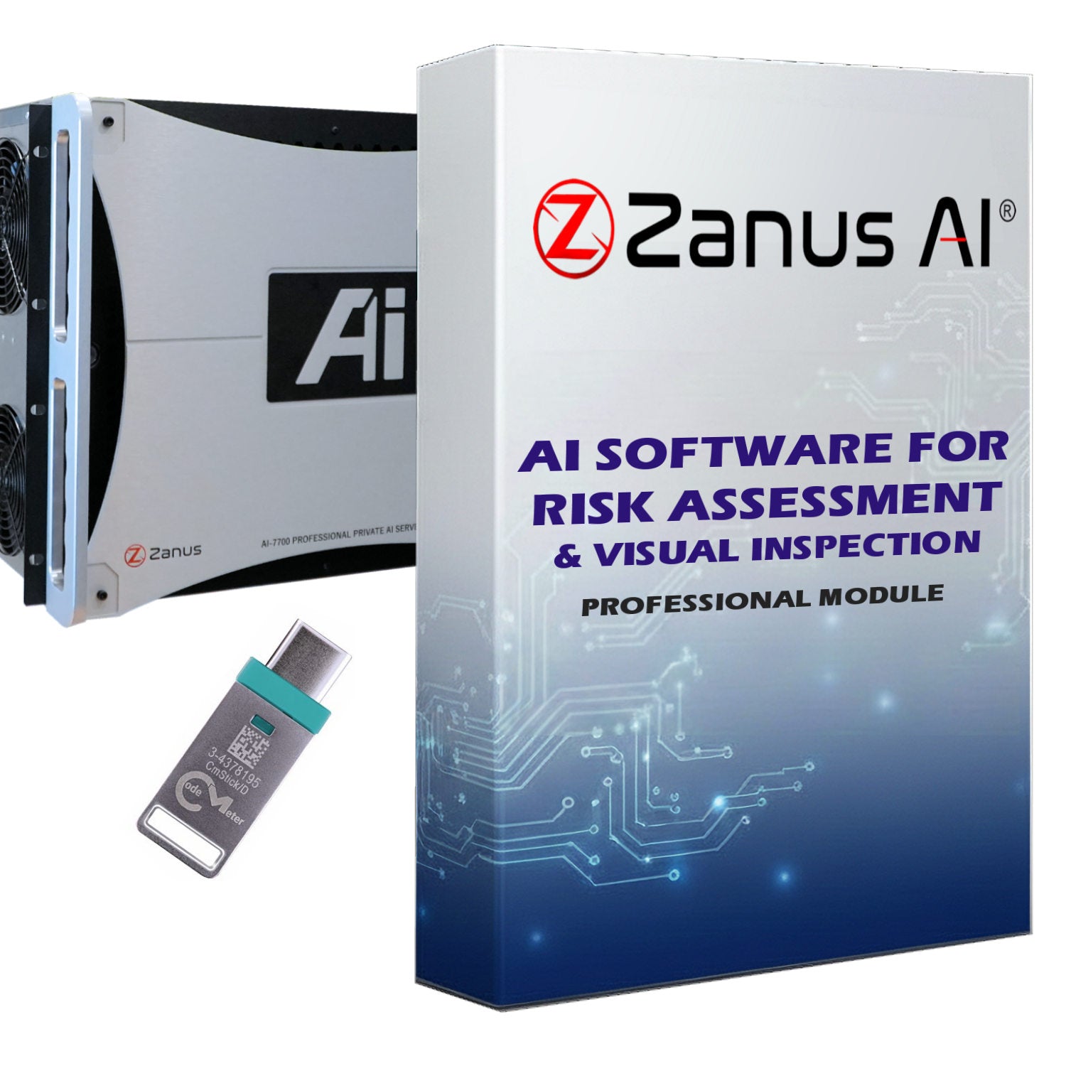 Zanus AI Software for Risk Assessment & Visual Inspection — complete private AI operating system box with enterprise GPU server, multiple LLMs, and 15+ built-in modules for OSHA/ISO 31000-compliant drone inspection, structural analysis, and risk assessment