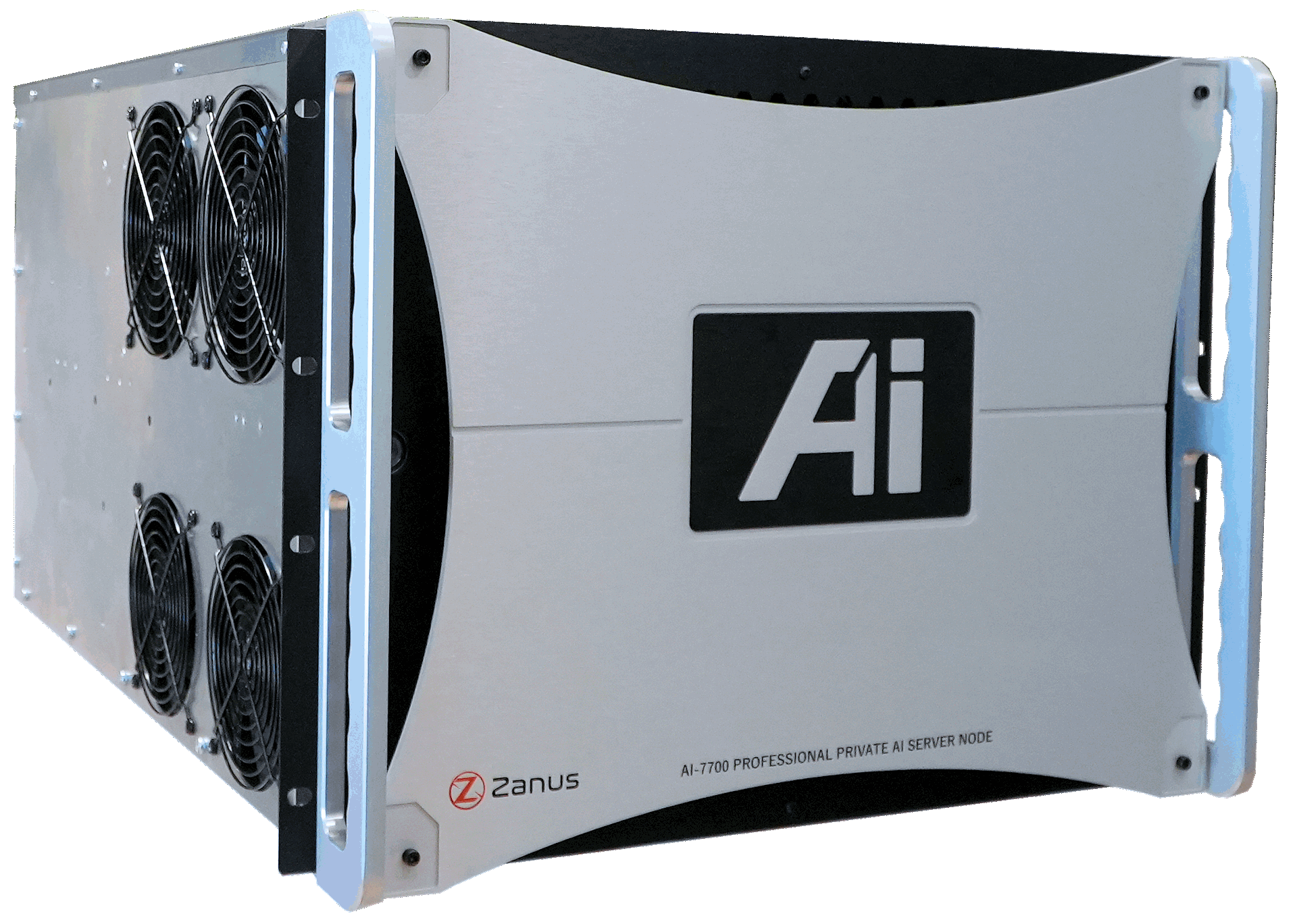 Zanus AI Quantum — front view of extended deep reasoning private AI server with enhanced enterprise GPUs and pre-installed AI software for secure on-premises business deployment